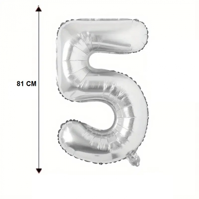 Balon din Folie Flippy, Cifra 5, 81 cm, Pentru Aer sau Heliu, Bulk, Argintiu [4]