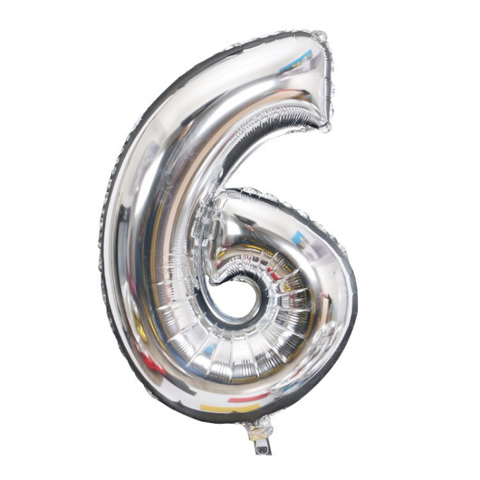 Balon din Folie Flippy, Cifra 6, 81 cm, Pentru Aer sau Heliu, Bulk, Argintiu [1]