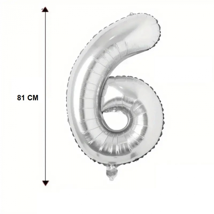 Balon din Folie Flippy, Cifra 6, 81 cm, Pentru Aer sau Heliu, Bulk, Argintiu [4]