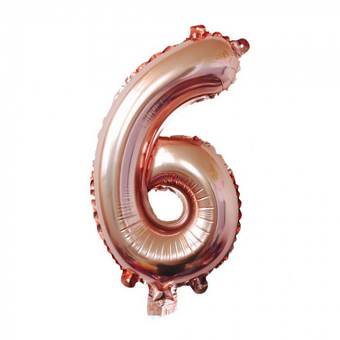 Balon din Folie Flippy, Cifra 6, 81 cm, Pentru Aer sau Heliu, Bulk, Roz Auriu [1]