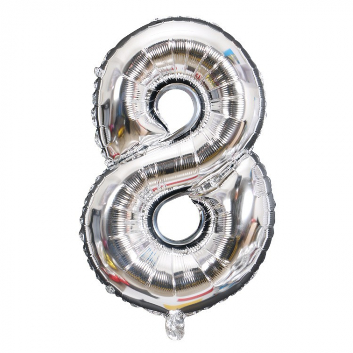 Balon din Folie Flippy, Cifra 8, 81 cm, Pentru Aer sau Heliu, Bulk, Argintiu [1]