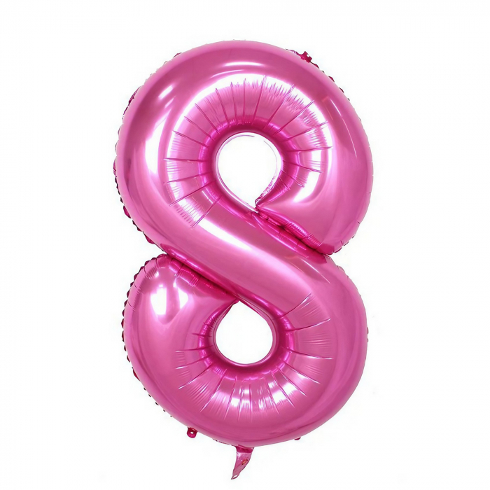 Balon din Folie Flippy, Cifra 8, 81 cm, Pentru Aer sau Heliu, Bulk, Roz [1]