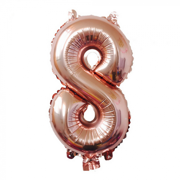 Balon din Folie Flippy, Cifra 8, 81 cm, Pentru Aer sau Heliu, Bulk, Roz Auriu [1]