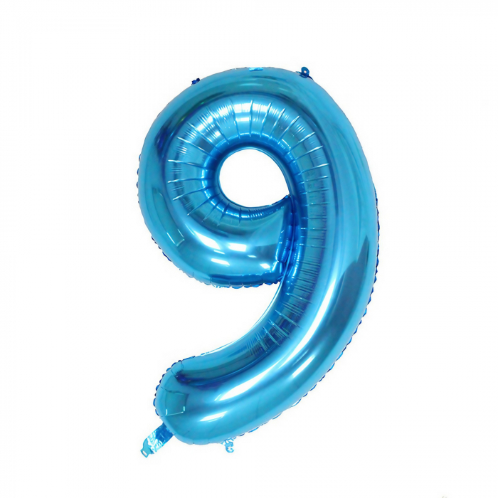 Balon din Folie Flippy, Cifra 9, 81 cm, Pentru Aer sau Heliu, Bulk, Albastru [1]