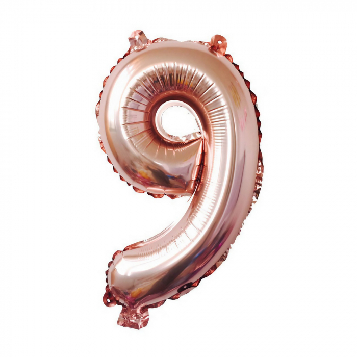 Balon din Folie Flippy, Cifra 9, 81 cm, Pentru Aer sau Heliu, Bulk, Roz Auriu [1]