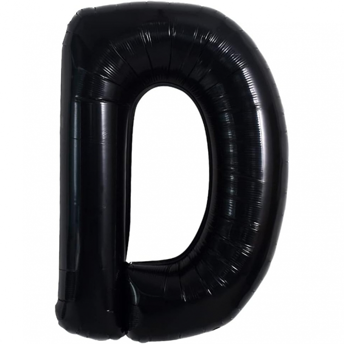 Balon din folie metalizata, 40 cm, Balon Folie Metalizata Litera D, Flippy, 40 cm, Umflati cu Heliu sau Aer, Ambalaj Individual, Pai inclus, Negru, Litera D [5]