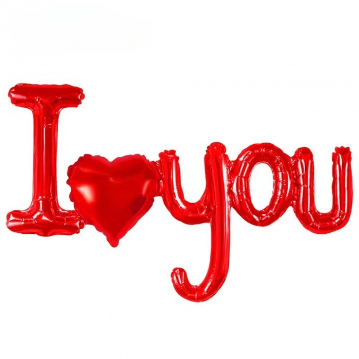 Balon din Folie Metalizata, Figurine Litere si Inima, Model I Love You, Tema Ziua Indragostitilor, 54x97 cm, Ambalaj Individual, Pai Inclus, Umflare cu Aer sau Heliu, Rosu [1]