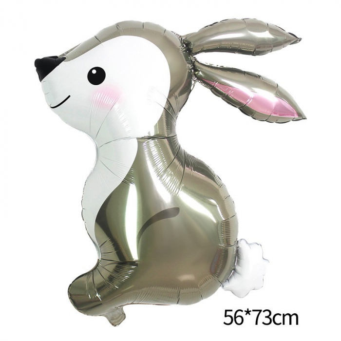 Balon din Folie Metalizata, Flippy, Ambalaj Individual, Pai Inclus, Model Iepure, Tema Animalute, 56x73 cm, Umflare cu Aer sau Heliu, Gri [2]