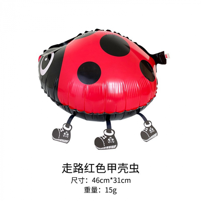 Balon din Folie Metalizata, Flippy, Figurina Animata, Model Buburuza, 46x31 cm, Ambalaj Individual, Pai Inclus, Umflare cu Aer sau Heliu, Rosu-Negru [1]
