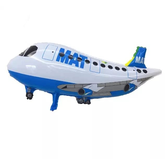 Balon din Folie Metalizata, Flippy, Figurina Avion, Tema Aeronava, 44x82.5 cm, Ambalaj Individual, Pai Inclus, Umflare cu Aer sau Heliu, Alb [2]