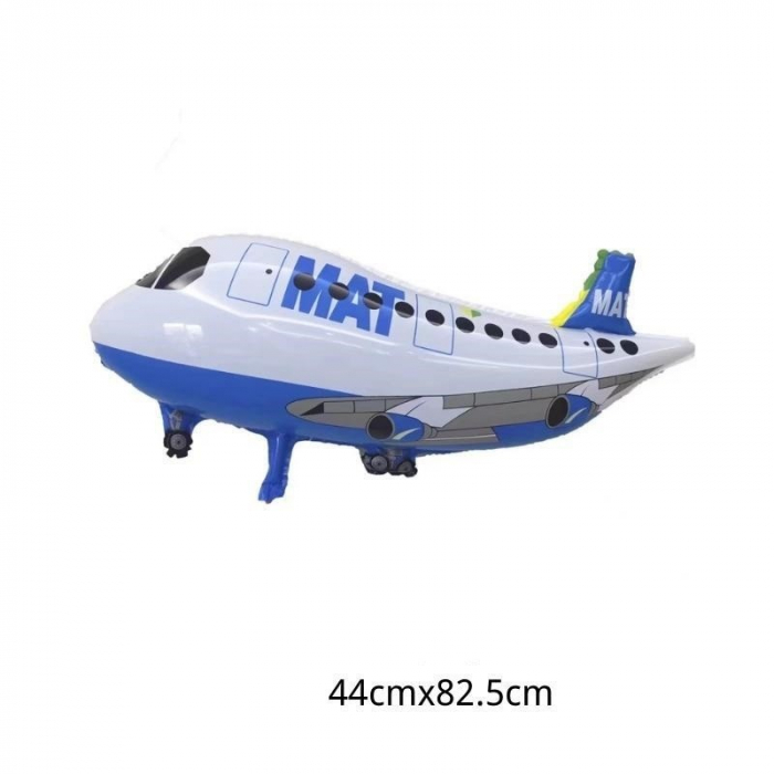 Balon din Folie Metalizata, Flippy, Figurina Avion, Tema Aeronava, 44x82.5 cm, Ambalaj Individual, Pai Inclus, Umflare cu Aer sau Heliu, Alb [4]