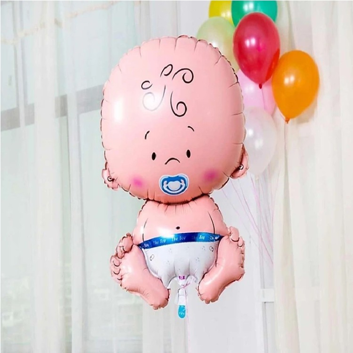 Balon din Folie Metalizata, Flippy, Figurina Baietel, Tema Botez, 73x48 cm, Ambalaj Individual, Pai Inclus, Umflare cu Aer sau Heliu, Albastru [3]