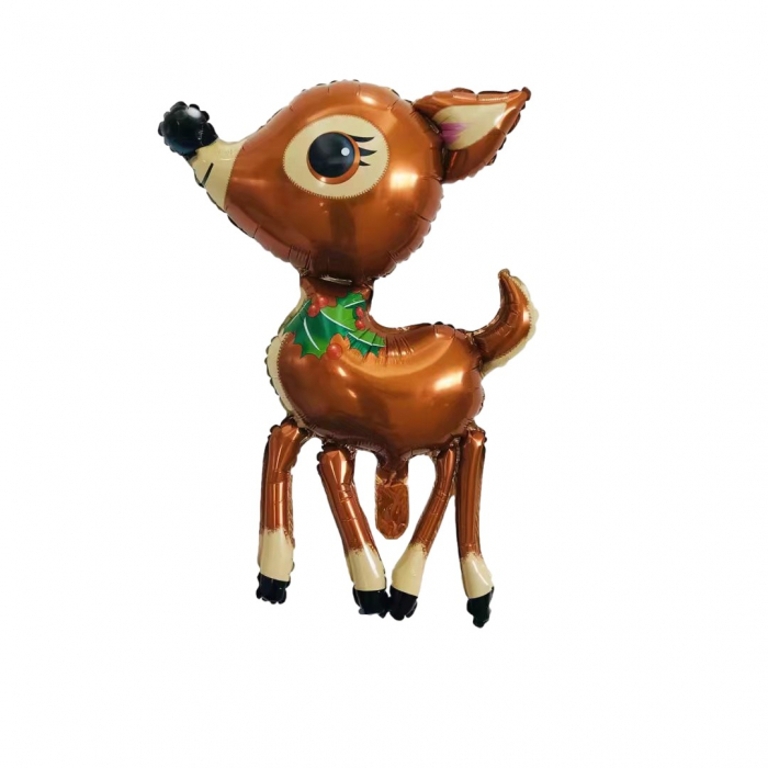 Balon din Folie Metalizata, Flippy, Figurina Caprioara, Tema Animalute, 75-80 cm, Ambalaj Individual, Pai Inclus, Umflare cu Aer sau Heliu, Maro [1]