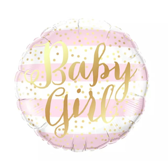 Balon din Folie Metalizata, Flippy, Figurina Cerc, Model Baby Girl, Tematica Gender Reveal, 45 cm, Ambalaj Individual, Pai Inclus, Umflare cu Aer sau Heliu, Roz [2]