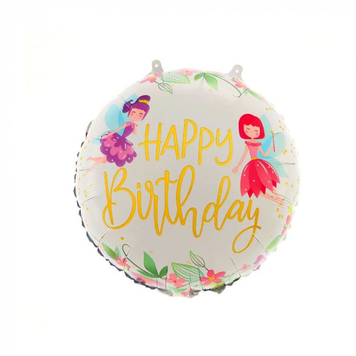 Balon din Folie Metalizata, Flippy, Figurina Cerc, Model Happy Birthday cu Zane, Tematica Aniversare, 45 cm, Ambalaj Individual, Pai Inclus, Umflare cu Aer sau Heliu, Multicolor [3]