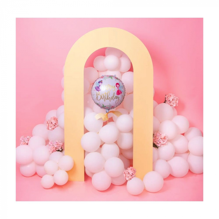 Balon din Folie Metalizata, Flippy, Figurina Cerc, Model Happy Birthday cu Zane, Tematica Aniversare, 45 cm, Ambalaj Individual, Pai Inclus, Umflare cu Aer sau Heliu, Multicolor [2]