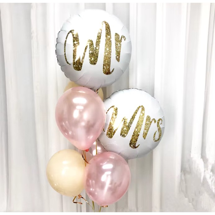 Balon din Folie Metalizata, Flippy, Figurina Cerc, Model MRS, Tematica Nunta, 45 cm, Ambalaj Individual, Pai Inclus, Umflare cu Aer sau Heliu, Alb [9]