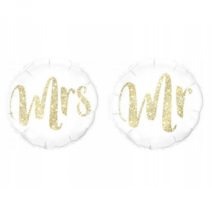 Balon din Folie Metalizata, Flippy, Figurina Cerc, Model MRS, Tematica Nunta, 45 cm, Ambalaj Individual, Pai Inclus, Umflare cu Aer sau Heliu, Alb [7]