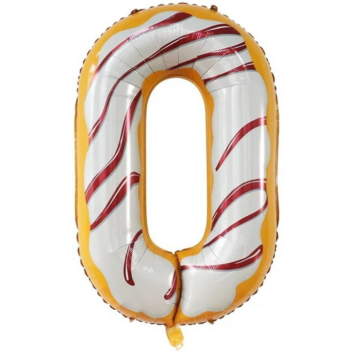 Balon din Folie Metalizata Flippy, Figurina Cifra, Imprimeu Gogosi, Tema Aniversare 100 cm, Ambalaj Individual, Pai inclus, Umflare cu Aer sau Heliu, Multicolor, Cifra 0 [1]