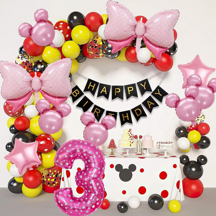 Balon din Folie Metalizata Flippy, Figurina Cifra, Imprimeu Inimi, Tema Aniversare 80 cm, Ambalaj Individual, Pai inclus, Umflare cu Aer sau Heliu, Roz, Cifra 3 [5]
