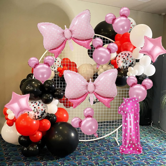 Balon din Folie Metalizata Flippy, Figurina Cifra, Imprimeu Inimi, Tema Aniversare 80 cm, Ambalaj Individual, Pai inclus, Umflare cu Aer sau Heliu, Roz, Cifra 1 [5]