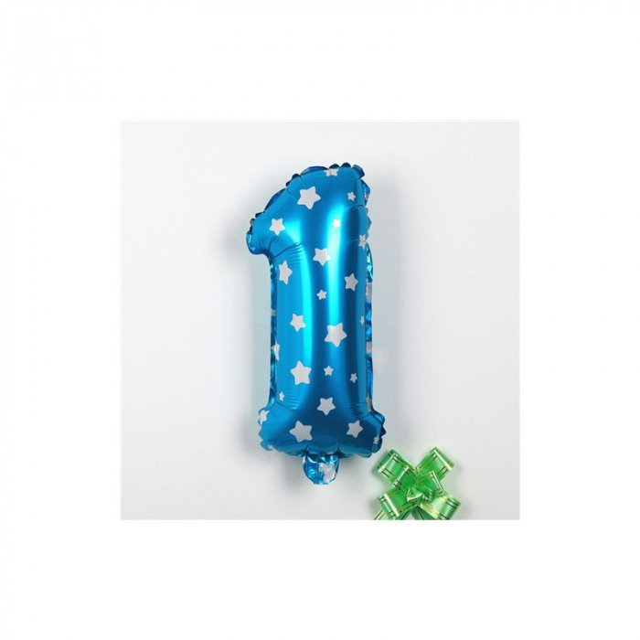 Balon din Folie Metalizata Flippy, Figurina Cifra, Imprimeu Stele, Tema Aniversare 80 cm, Ambalaj Individual, Pai inclus, Umflare cu Aer sau Heliu, Albastru, Cifra 9 [3]