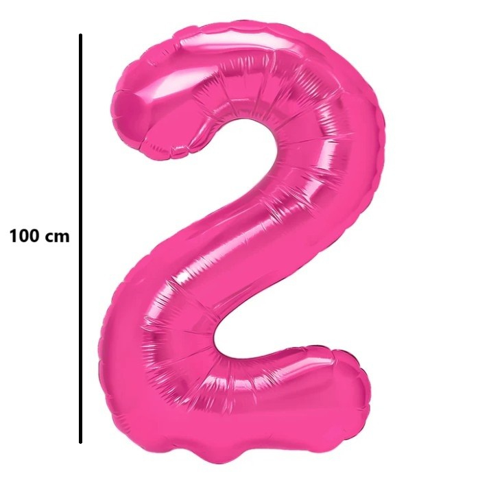Balon din Folie Metalizata, Flippy, Figurina Cifra, Model 2, Tema Aniversare 100 cm, Ambalaj Individual, Pai Inclus, Umflare cu Aer sau Heliu, Roz [2]