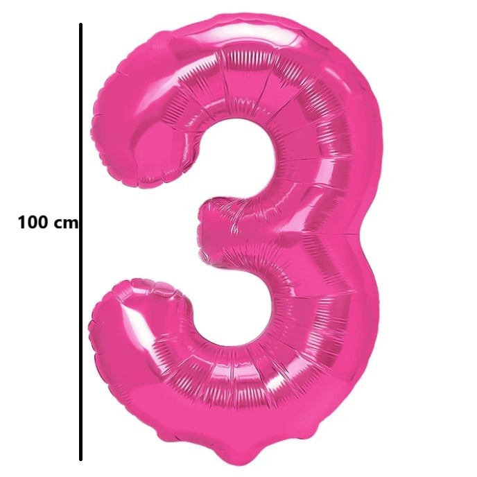 Balon din Folie Metalizata, Flippy, Figurina Cifra, Model 3, Tema Aniversare 100 cm, Ambalaj Individual, Pai Inclus, Umflare cu Aer sau Heliu, Roz [2]