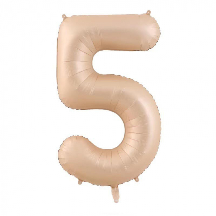 Balon din Folie Metalizata, Flippy, Figurina Cifra, Model 5, Tema Aniversare 100 cm, Ambalaj Individual, Pai Inclus, Umflare cu Aer sau Heliu, Crem [1]