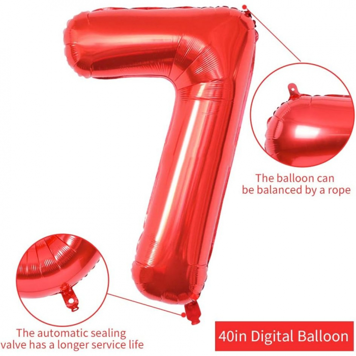 Balon din Folie Metalizata, Flippy, Figurina Cifra, Model 7, Tema Aniversare 40 cm, Ambalaj Individual, Pai Inclus, Umflare cu Aer sau Heliu, Rosu [10]