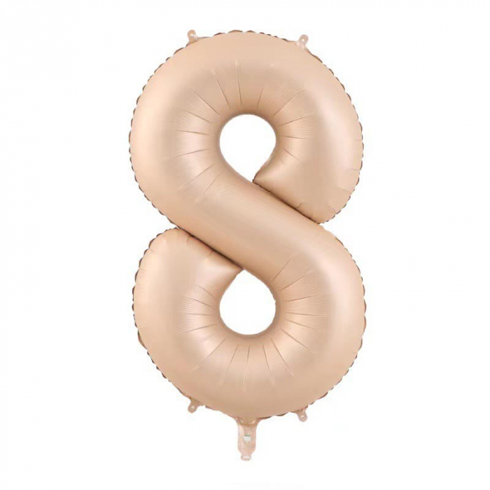 Balon din Folie Metalizata, Flippy, Figurina Cifra, Model 8, Tema Aniversare 100 cm, Ambalaj Individual, Pai Inclus, Umflare cu Aer sau Heliu, Crem [1]