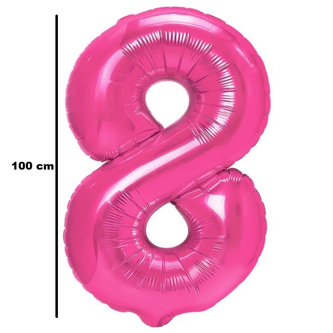 Balon din Folie Metalizata, Flippy, Figurina Cifra, Model 8, Tema Aniversare 100 cm, Ambalaj Individual, Pai Inclus, Umflare cu Aer sau Heliu, Roz [2]