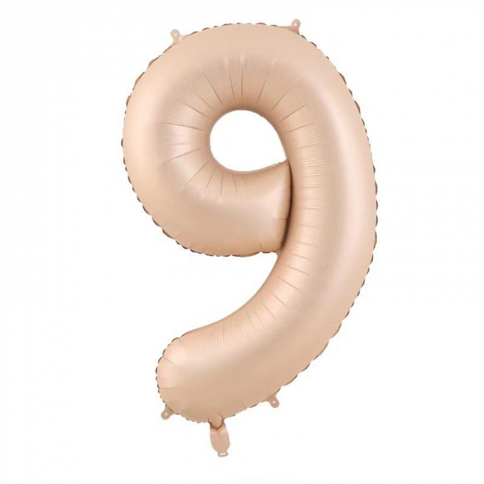 Balon din Folie Metalizata, Flippy, Figurina Cifra, Model 9, Tema Aniversare 100 cm, Ambalaj Individual, Pai Inclus, Umflare cu Aer sau Heliu, Crem [1]