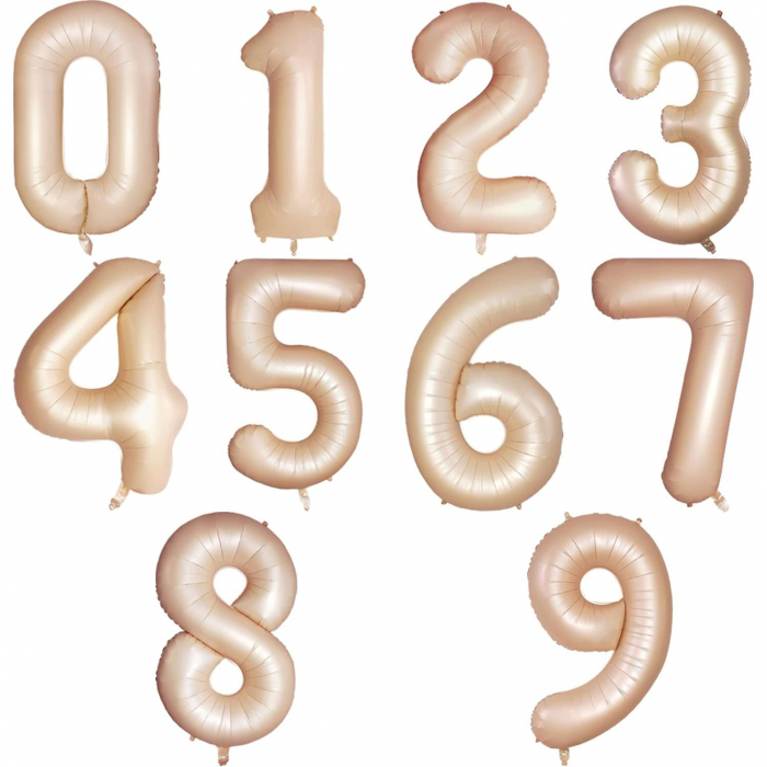Balon din Folie Metalizata, Flippy, Figurina Cifra, Model 9, Tema Aniversare 100 cm, Ambalaj Individual, Pai Inclus, Umflare cu Aer sau Heliu, Crem [4]