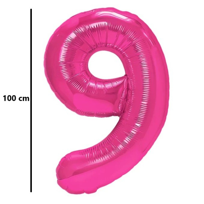 Balon din Folie Metalizata, Flippy, Figurina Cifra, Model 9, Tema Aniversare 100 cm, Ambalaj Individual, Pai Inclus, Umflare cu Aer sau Heliu, Roz [2]