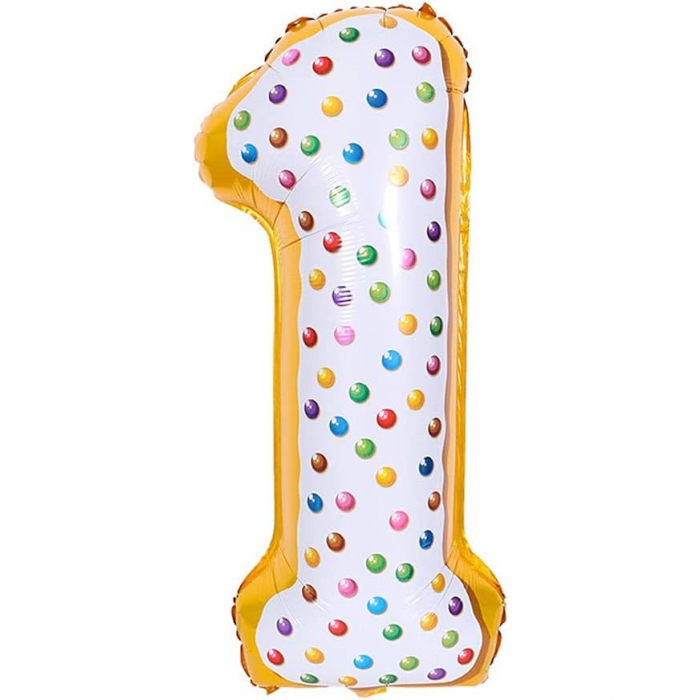 Balon din Folie Metalizata Flippy, Figurina Cifra, Model Candy, Tema Aniversare 100 cm, Ambalaj Individual, Pai inclus, Umflare cu Aer sau Heliu, Multicolor, Cifra 1 [7]