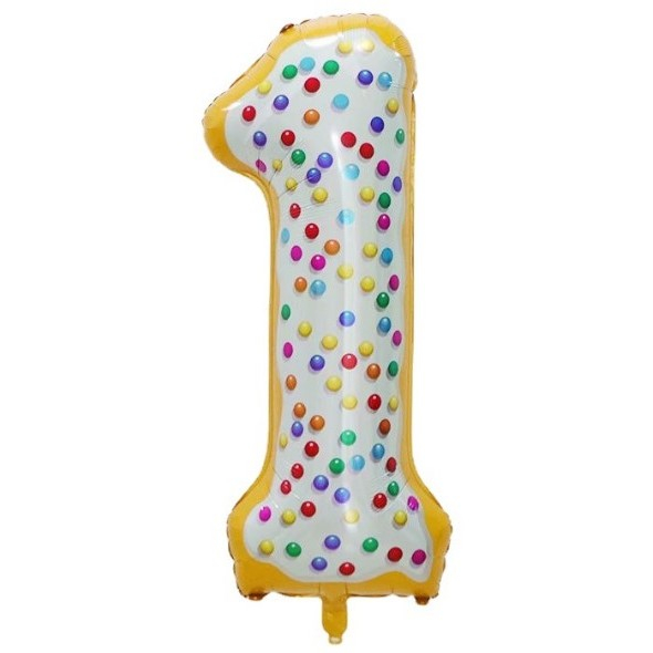 Balon din Folie Metalizata Flippy, Figurina Cifra, Model Candy, Tema Aniversare 100 cm, Ambalaj Individual, Pai inclus, Umflare cu Aer sau Heliu, Multicolor, Cifra 1 [1]