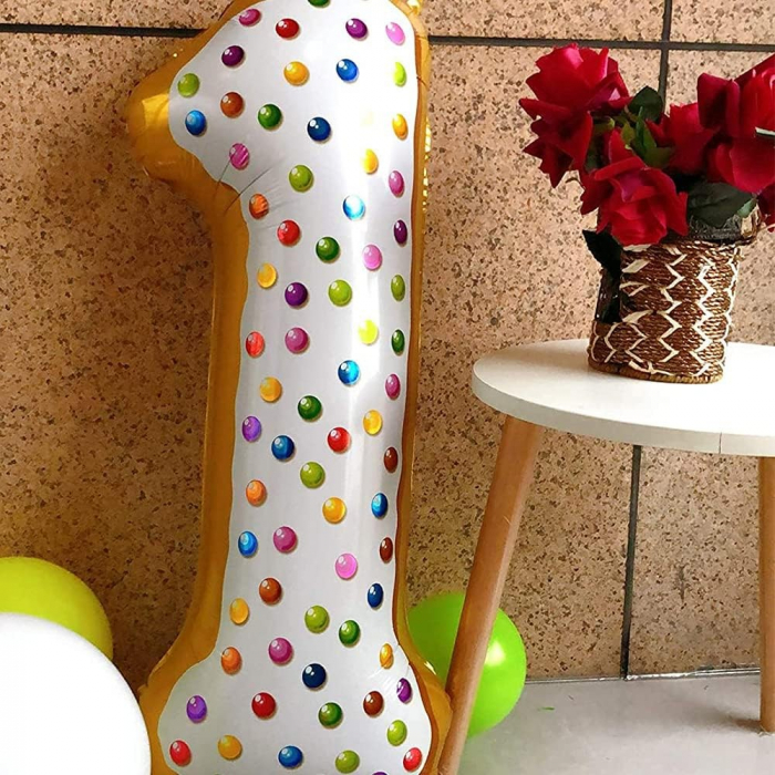 Balon din Folie Metalizata Flippy, Figurina Cifra, Model Candy, Tema Aniversare 100 cm, Ambalaj Individual, Pai inclus, Umflare cu Aer sau Heliu, Multicolor, Cifra 1 [4]