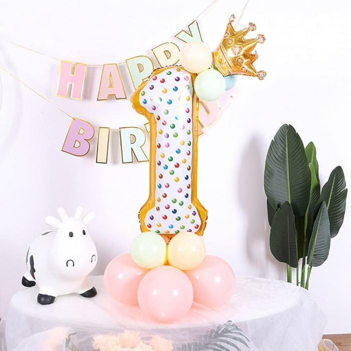 Balon din Folie Metalizata Flippy, Figurina Cifra, Model Candy, Tema Aniversare 100 cm, Ambalaj Individual, Pai inclus, Umflare cu Aer sau Heliu, Multicolor, Cifra 1 [3]