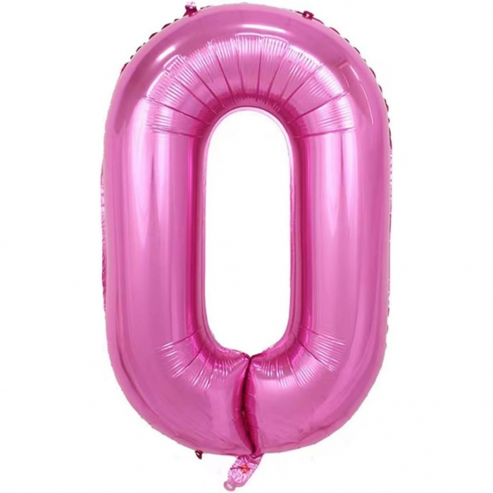 Balon din Folie Metalizata Flippy, Figurina Cifra si Coroana, Tema Aniversare 100 cm, Ambalaj Individual, Pai inclus, Umflare cu Aer sau Heliu, Roz, Cifra 0 [3]