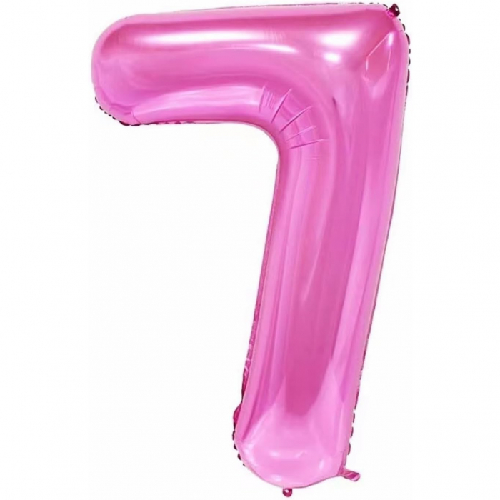 Balon din Folie Metalizata Flippy, Figurina Cifra si Coroana, Tema Aniversare 100 cm, Ambalaj Individual, Pai inclus, Umflare cu Aer sau Heliu, Roz, Cifra 7 [3]