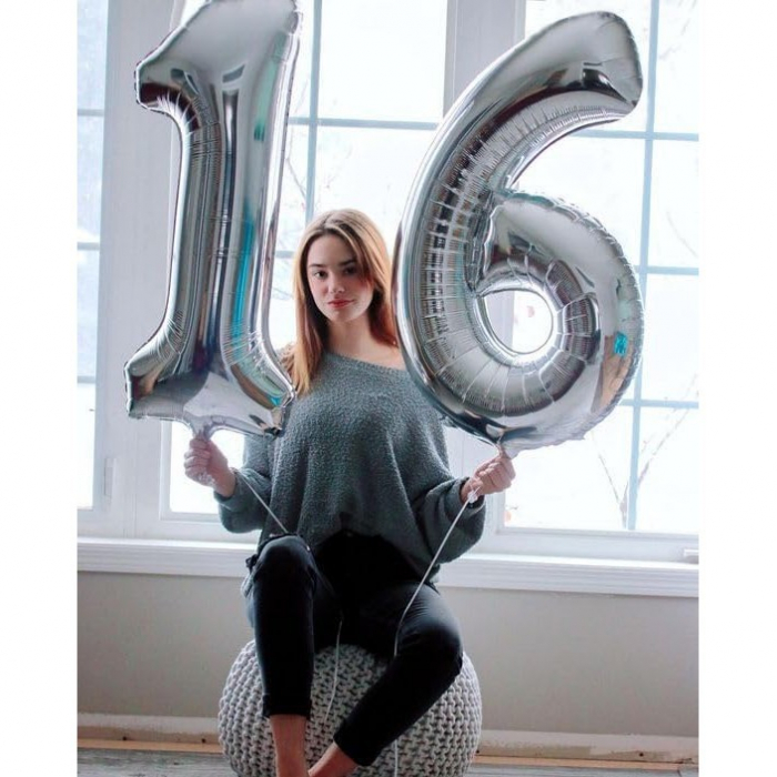 Balon din Folie Metalizata, Flippy, Figurina Cifra, Tema Aniversare 100 cm, Ambalaj Individual, Pai inclus, Umflare cu Aer sau Heliu, Argintiu, Cifra 6 [5]