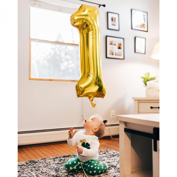 Balon din Folie Metalizata Flippy, Figurina Cifra, Tema Aniversare 100 cm, Ambalaj Individual, Pai inclus, Umflare cu Aer sau Heliu, Auriu, Cifra 1 [8]