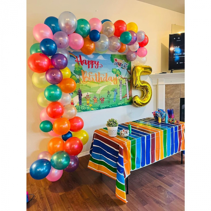 Balon din Folie Metalizata Flippy, Figurina Cifra, Tema Aniversare 100 cm, Ambalaj Individual, Pai inclus, Umflare cu Aer sau Heliu, Auriu, Cifra 5 [3]