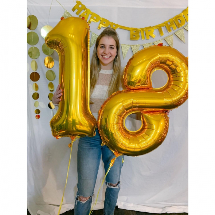 Balon din Folie Metalizata Flippy, Figurina Cifra, Tema Aniversare 100 cm, Ambalaj Individual, Pai inclus, Umflare cu Aer sau Heliu, Auriu, Cifra 8 [5]