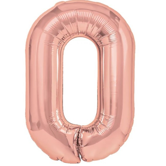 Balon din Folie Metalizata Flippy, Figurina Cifra, Tema Aniversare 100 cm, Ambalaj Individual, Pai inclus, Umflare cu Aer sau Heliu, Coral, Rose, Cifra 0 [1]