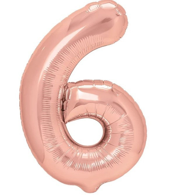 Balon din Folie Metalizata Flippy, Figurina Cifra, Tema Aniversare 100 cm, Ambalaj Individual, Pai inclus, Umflare cu Aer sau Heliu, Coral, Rose, Cifra 6 [1]
