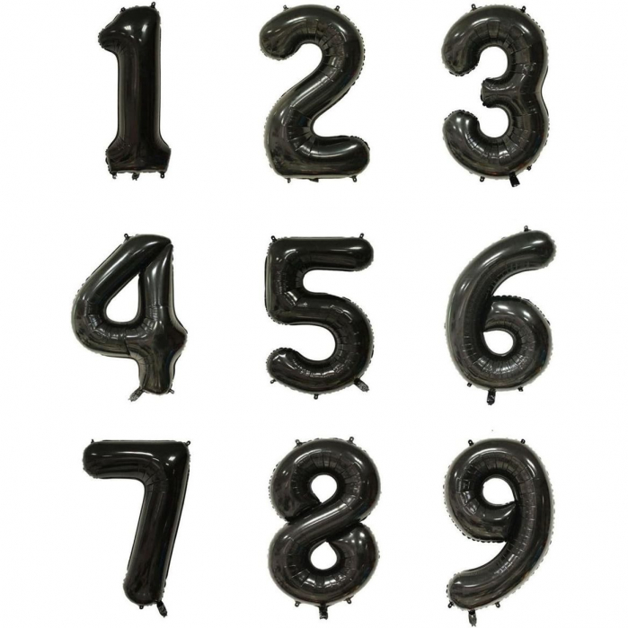 Balon din Folie Metalizata, Flippy, Figurina Cifra, Tema Aniversare 100 cm, Ambalaj Individual, Pai inclus, Umflare cu Aer sau Heliu, Negru, Cifra 5 [7]