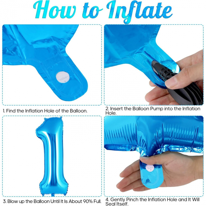 Balon din Folie Metalizata Flippy, Figurina Cifra, Tema Aniversare 40 cm, Ambalaj Individual, Pai inclus, Umflare cu Aer sau Heliu, Albastru, Cifra 1 [2]