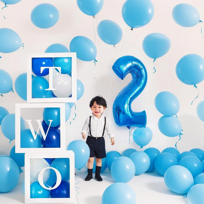 Balon din Folie Metalizata Flippy, Figurina Cifra, Tema Aniversare 40 cm, Ambalaj Individual, Pai inclus, Umflare cu Aer sau Heliu, Albastru, Cifra 2 [4]